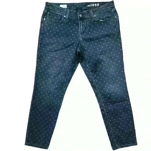 Gap 1969 Women's 31 12R Dark Wash Polka Dot Always Skinny‎ Denim Jeans - Picture 1 of 9